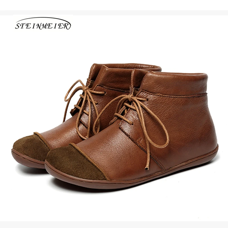 

Women Winter Snow Boots Genuine leather Ankle Spring cheleas flat boot woman Short black Boots 2019 for women boots