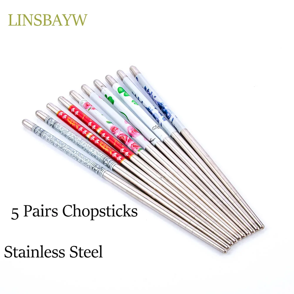5 пар прочных палочек для еды из нержавеющей стали китайские традиционные