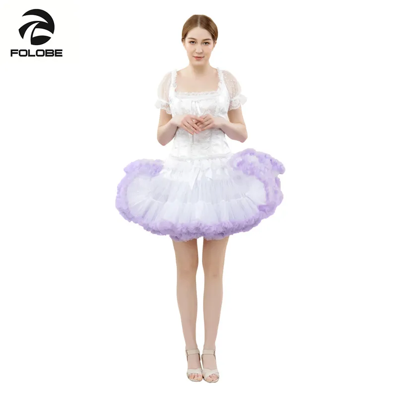white lilac FOLOBE 40 см 2 слоя Тюлевая юбка винтажная пачка юбки Бальные вечерние юбки для танцев женские Мини Лолита Нижняя юбка TT004 - Цвет: white lilac