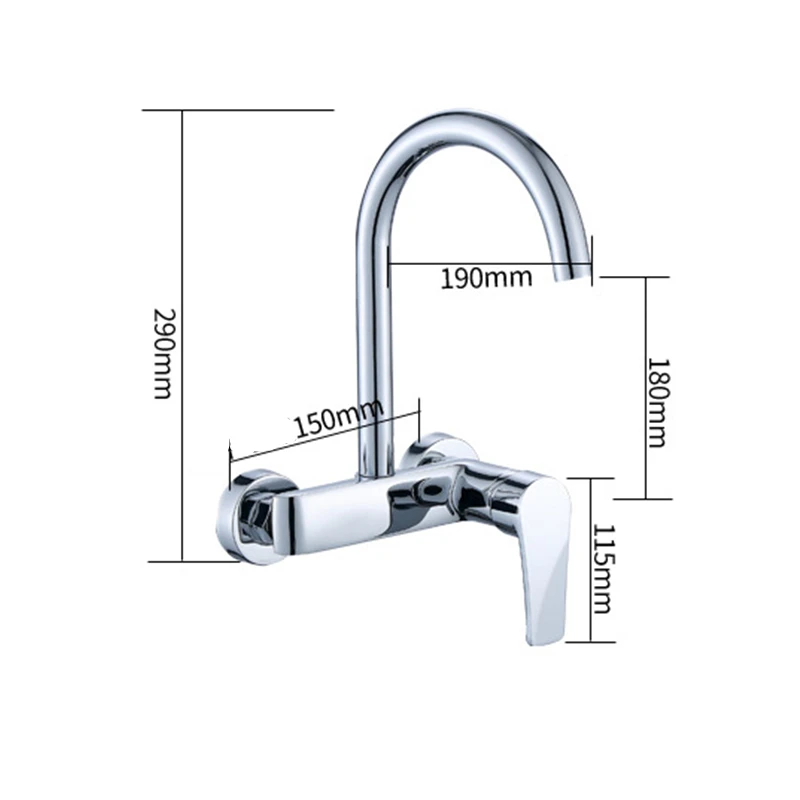 1PC Brass Chrome Taps For Kitchen Sink Kitchen Tap Dual Hole Wall Kitchen Mixer Kitchen Faucet torneira cozinha