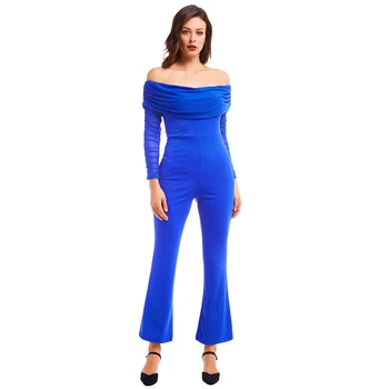

Elegant Office Lady Solid Off Shoulder Short Sleeve Ruffle Skinny Jumpsuit Autumn Workwear Going Out Women Jumpsuits