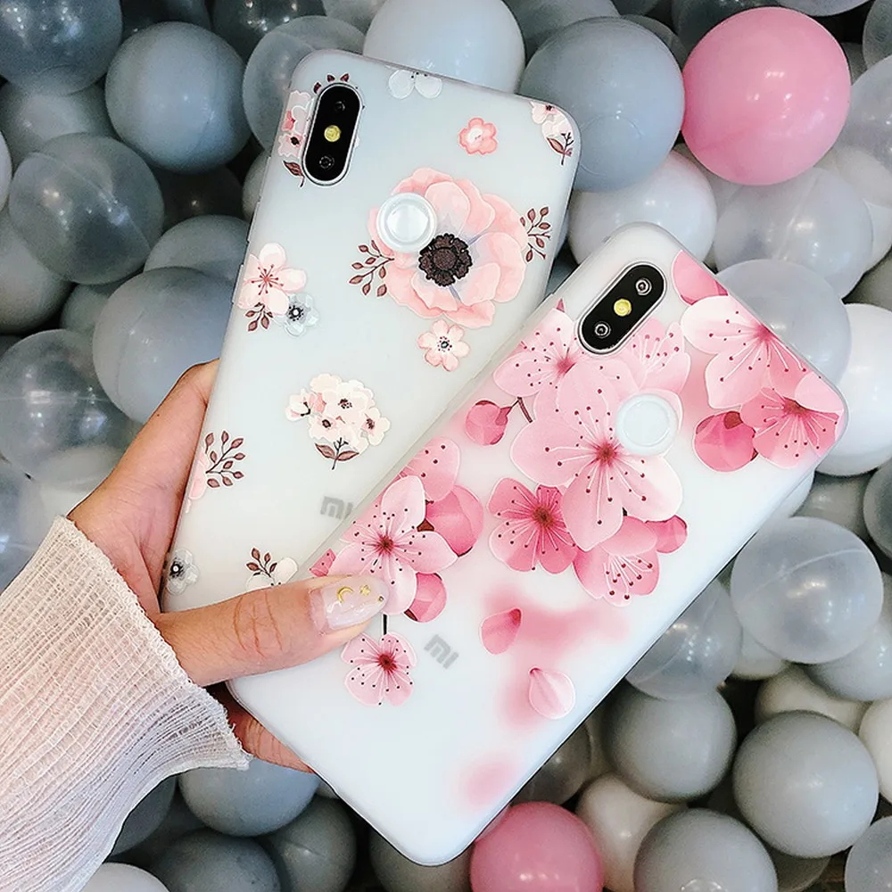

Frosted transparent peach blossom mobile phone case For Xiaomi Redmi Mi Note 5A 6X 7 8T K20 9 8 Lite Pro SE Mobile phone shell
