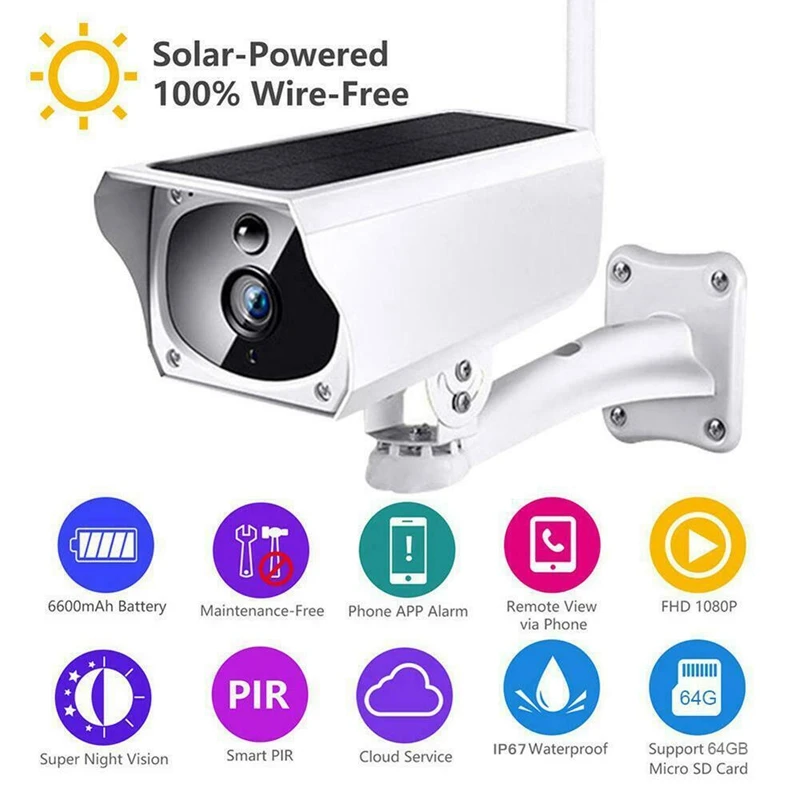 1080P HD Солнечная WiFi IP Камера уличная IP67 ночного видения аудио PIR сигнализация CCTV батарея камера