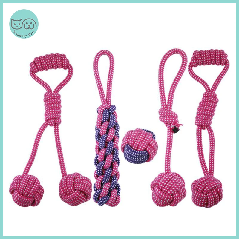 Cheap Pets Dog Toys Bite Resistant Cotton Ball Stick Knot Rope Toy Interactive Puppy Chew Teeth 4000258219404