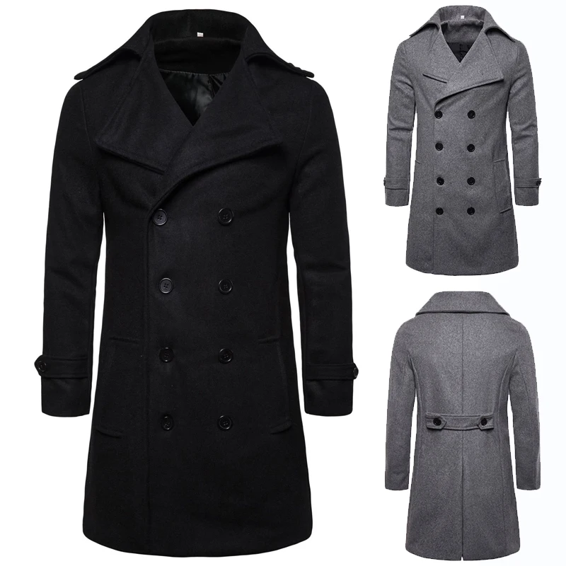 Мужское пальто Формальное осеннее пальто с отворотом модные вечерние зимнее, зауженное на открытом воздухе