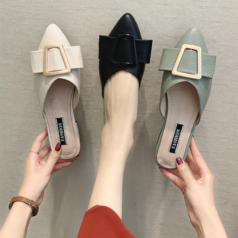 

Cover Toe Low Mules Womens Shoes Luxury Slides Flat Slippers Platform Loafers Designer Pointed 2019 Rubber PU Luxury Slides