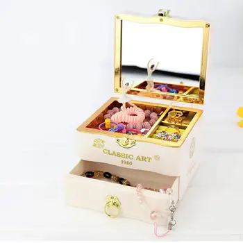 

Music Box New Innovative Makeup Mirror Jewelry Box DIY Ornament Children Gift Rotating Dancing Girl Swan Lake Music caja musical