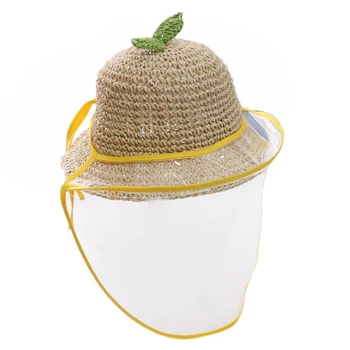 

Baby Kids Mask Hat Boys Girls Straw Hat Protective Face Shield Cover Mask Hat Anti Saliva Dustproof Fisherman Cap Beige