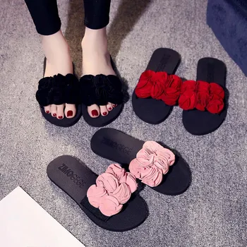 

High Quality Women's Slipper Bohemian Flower Flat Slippers Summer Flower Sandals Non-slip Beach Shoes Claquettes Femme Chaussure