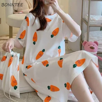 

Nightgowns Women Trendy Cool Summer Short Sleeve Ulzzang Cartoon Cute Thin Lady Sleepwear Chic Loose Lady Night Dress Oversize