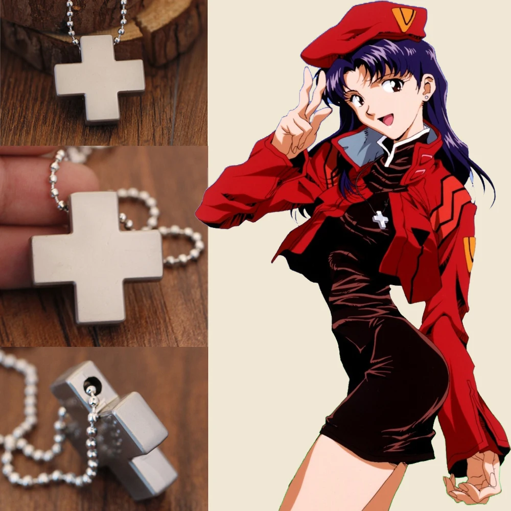 Anime EVA Katsuragi Misato Alloy Cross Pendant Necklace for Women Cosplay Jewelry Beads Chain Charms Amulet Necklaces Dropship | Украшения
