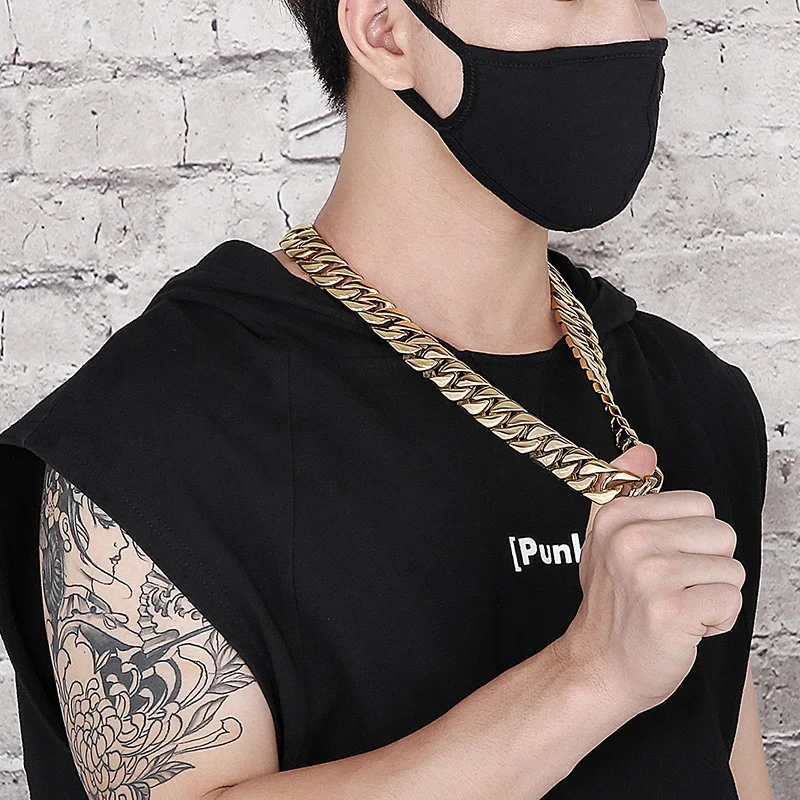 20Mm Heavy Miami 18K Gold Plate Curb Collana A Catena Cubana Gioielli Uomo Donna Punk Hiphop Collane A Maglie Di Moda In Acciaio Inossidabile