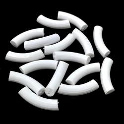 Gold Color Silver Bent Pipe Beads for Jewelry Making, 8x33mm, Pack of 10 (White)