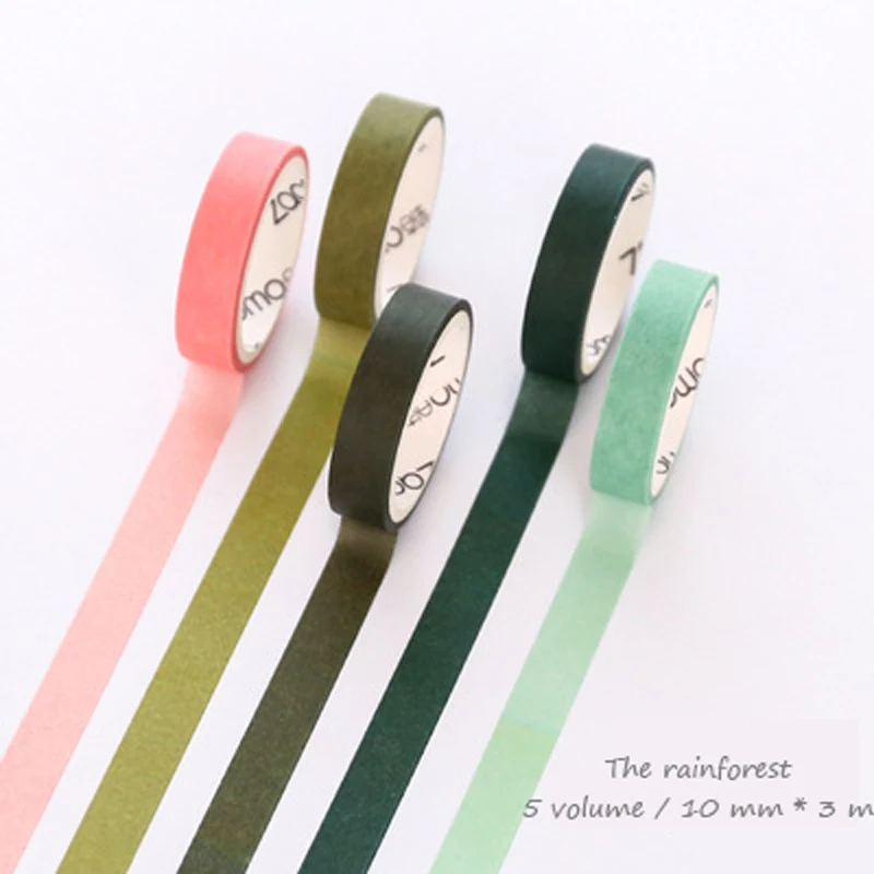 The rainforest 5 шт. красочная лента washi однотонные Цвет бумажная лента для художественный журнал, для свадьбы, дня рождения, праздника, лента для декорации Washi Рождество 10 мм ширина - Цвет: The rainforest