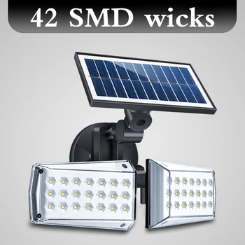 

Solar LED Wall Light Microwave Human Body Induction Light Double-Head Rotatable Courtyard Waterproof Solar Street Light 42 LEDS