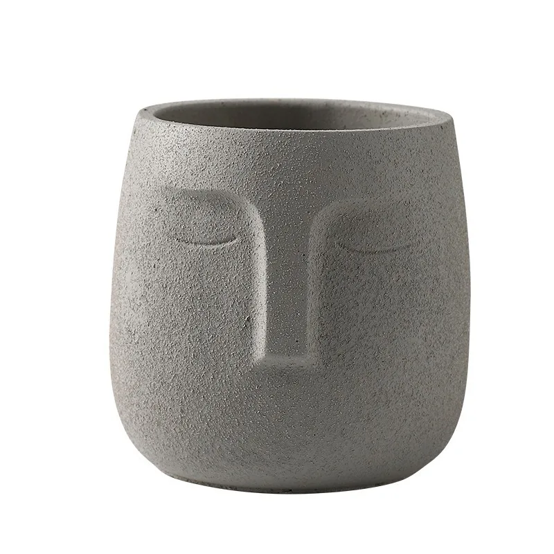 North European Cement Flower Pots Sleek Minimalist Human Face Clay Seedlings Pottery Personality Indoor Large Green Bonsai