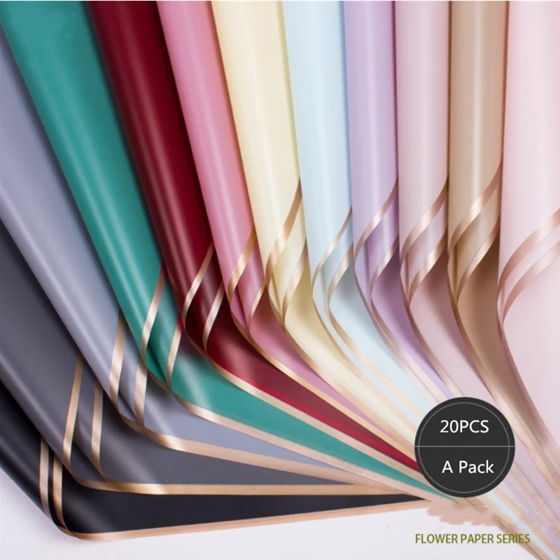 20PCS Golden Frame Waterproof Jelly Film Bouquet New Year Valentine's Day Wrapping Paper Florist Gift Material Papers | Дом и сад