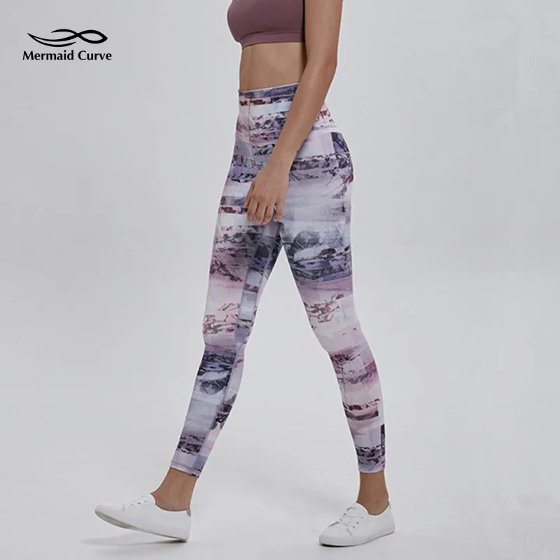 

Mermaid Curve New Printing Yoga Pant Women High Waist Elastic Fitness Legging Workout Pant Push Up Hip Gym Leggings Pencil Pants
