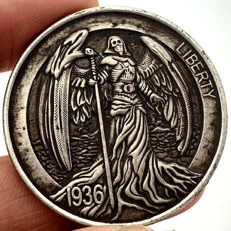 Wanderer Angel Patron Saint God Античная старинная Серебряная Памятная монета рельефная