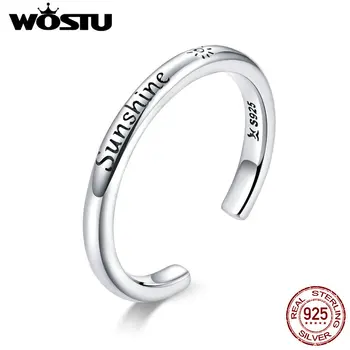 

WOSTU 925 Sterling Silver Unique Design Smooth Ring For Women Jewelry Finger Ring Size Adjustable Opening Silver Wedding Rings