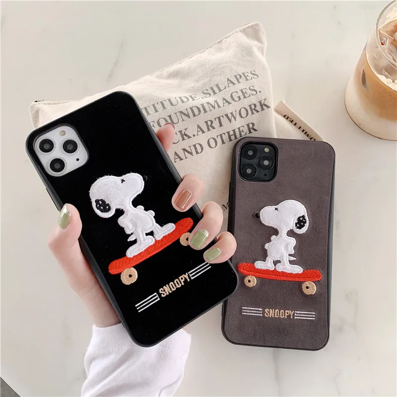 Luxury cute 3D Pet dog embroidery hard leather phone case for iphone 7 7plus 8 8plus X XS XR MAX back cover coque capa