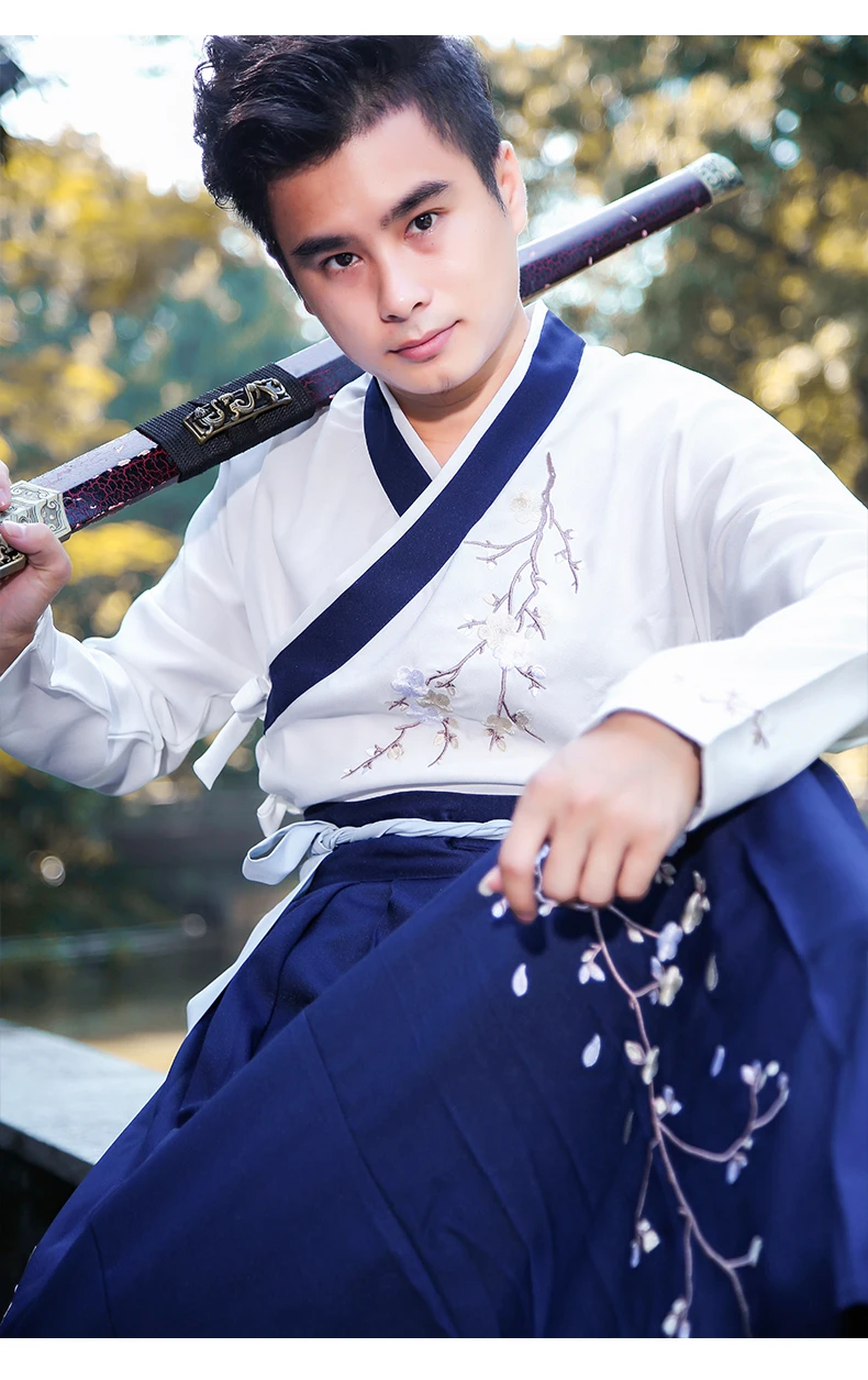 Синий Hanfu костюм для классических танцев певцы сценическая одежда пара Восточный народный наряд Китайская национальная одежда для выступлений DC2598