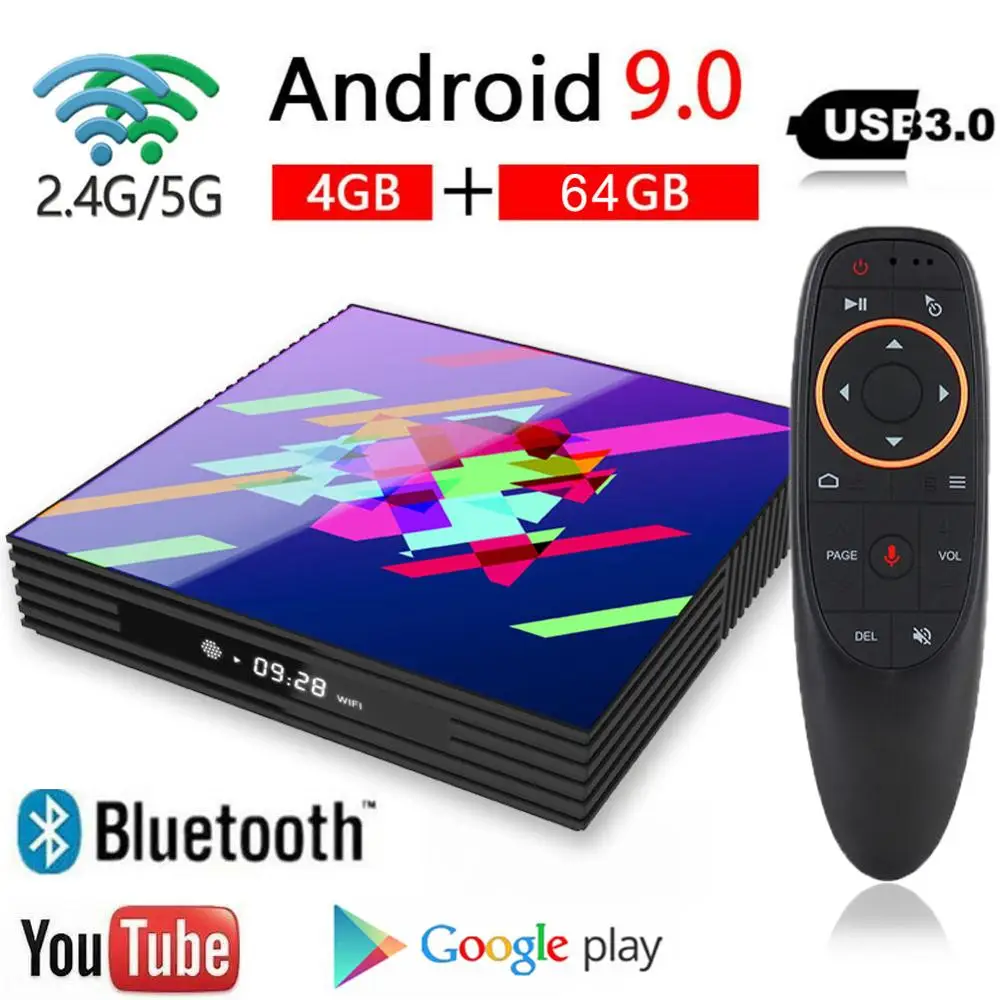 Android 9,0 ТВ приставка 3D 4K 2,4G& 5,8G Wifi Bluetooth 4G 64G Google Voice assistantмедиаплеер Бесплатные приложения очень быстрая верхняя коробка - Цвет: 4G 64G TVBOX