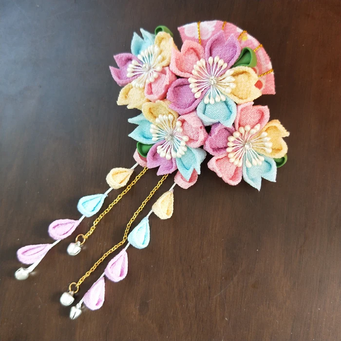 Sakura tsuami zaiku kanzashi заколка колокольчик кисточка заколка для волос кимоно японской гейши юката аксессуар ручной работы украшения косплей - Цвет: Rainbow