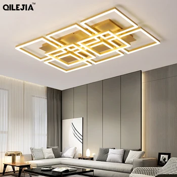 

Modern LED chandelier lamps for the living room Home golden color lamps for the bedroom with remote control dimming dining room