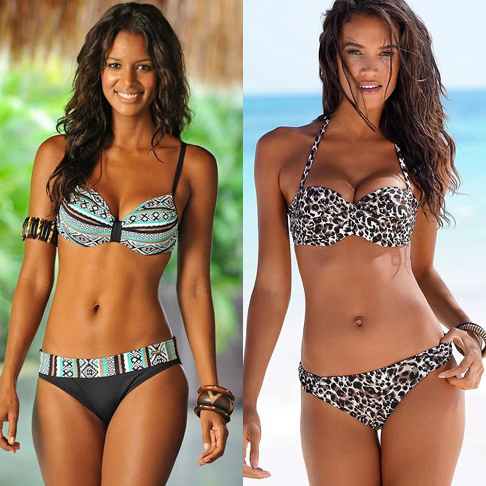 Sexy Swimsuit Bikini-Set Bandeau Push-Up Plus-Size Beach Women Europe Female S--Xxl