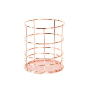 

Wire Metal Desktop Pencil Holder Round Chopsticks Basket Stationery Organizer for Home Office School Use (Rose Gold)