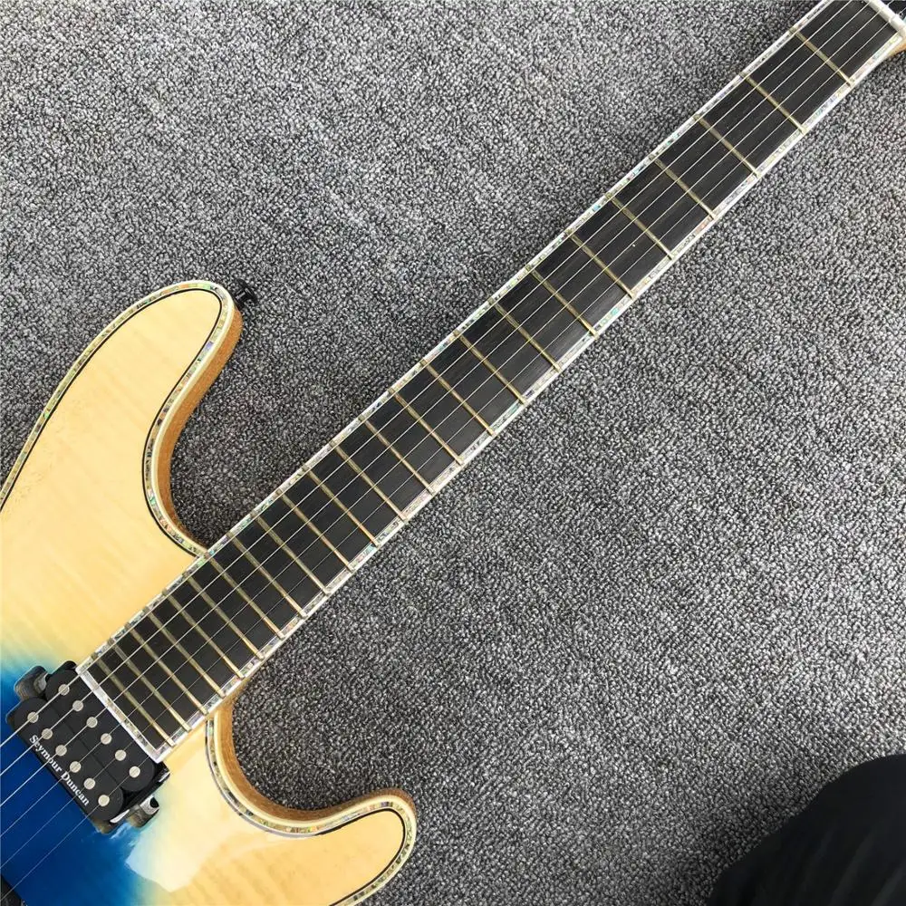 Электрогитара Mayones Ebony fingerboard blue burst 6 струн, шея через тело, обвязка Abalone, черная аппаратная гитара Mayones