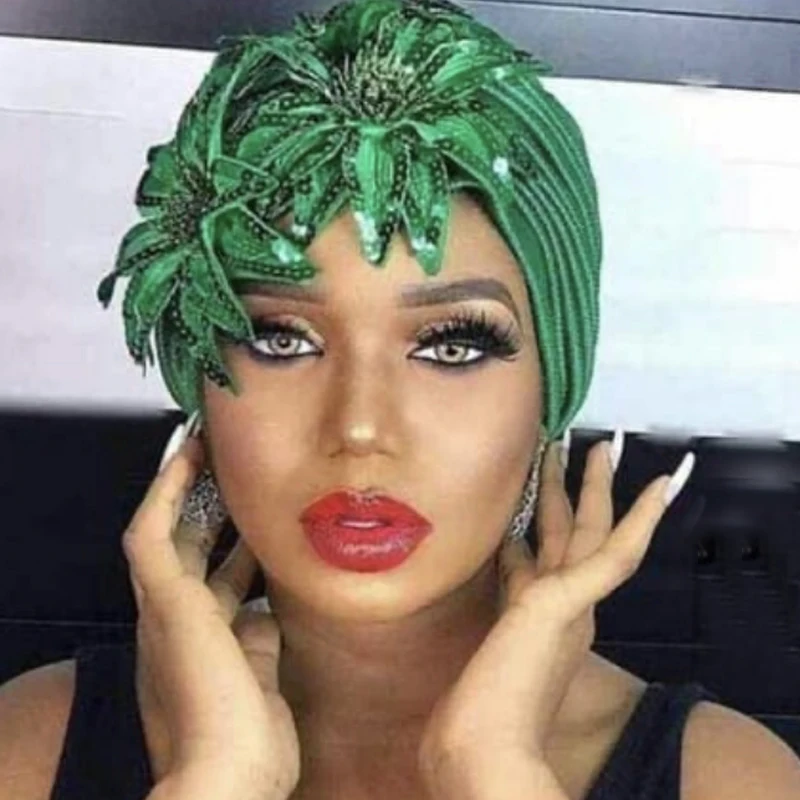 새로운 깃털 장식 조각 여성을위한 터번 모자 결혼식 파티 모자 모자 아프리카 Headtie 이슬람 Turban 모자 여성 머리 ...