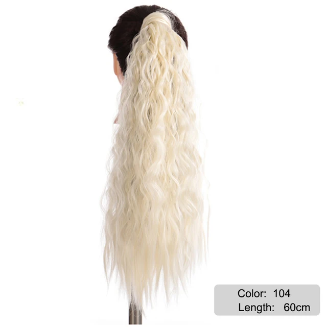 DIANQI Synthetic Corn Wavy Long Curly Ponytail Hairpiece Wrap on Clip Hair Extensions Black Pony Hair 104