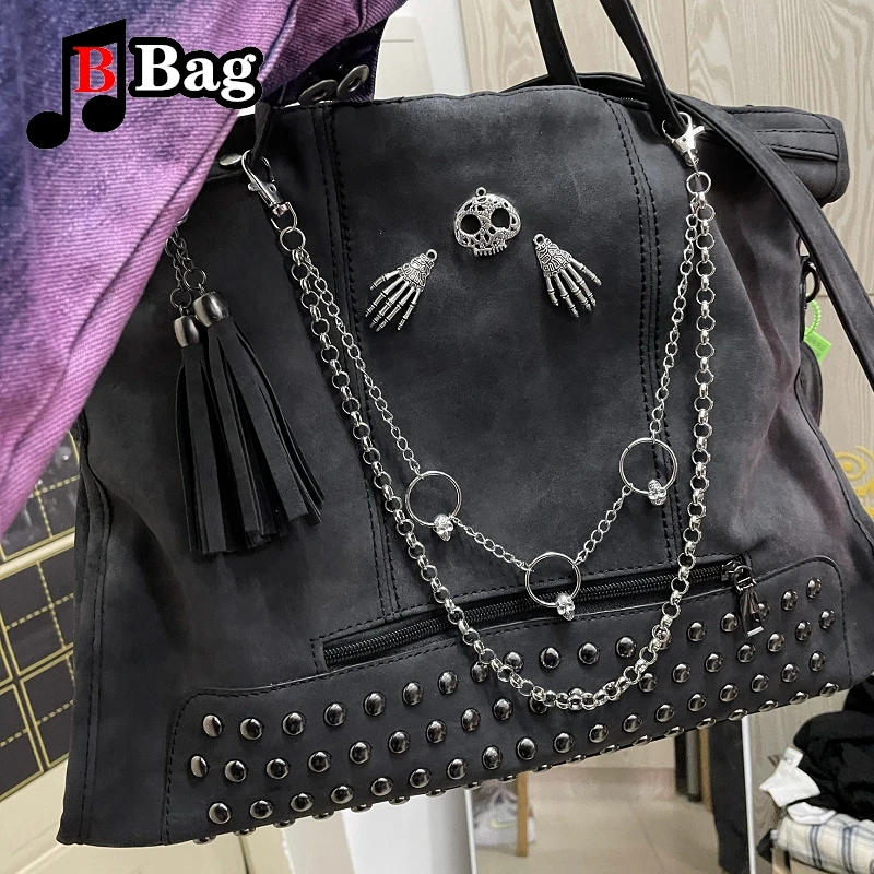 Y2K Gothic Skull Rivet Shoulder Bag tote Women Girls Rock Hip hop Circle  chain Messenger Bag Large Capacity Commuter Bag Handbag - AliExpress