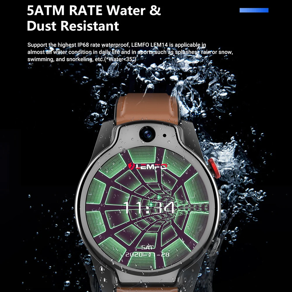 Lemfo Smartwatch 2022 LEM14   ̵ 10 Gps 4G RAM IP68  64 Ⱑ Ʈ ROM  ī޶ 1100Mah ͸ Wifi Ʈ ġ ڿ  