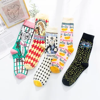 

Cartoon Women's Socks Funny Cute Lolita Style Hip Hop Harajuku Personality Streetwear Cotton Long Sockken Female Striped Plaid