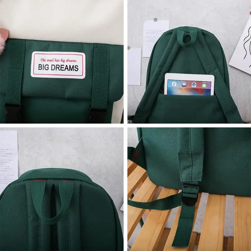 Lot Sac à dos pochettes trousse et sac en toile vert detail