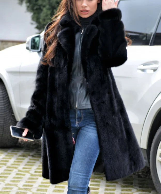 LASPERAL Winter Women Faux Fur Coat Luxury Long Fur Coat Loose Lapel OverCoat Thick Warm Plus Size Female Plush Outwear