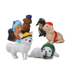 6Pcs Cute Hat Dog Puppy Model Figurine Desk Decor Miniature Landscape Accessory