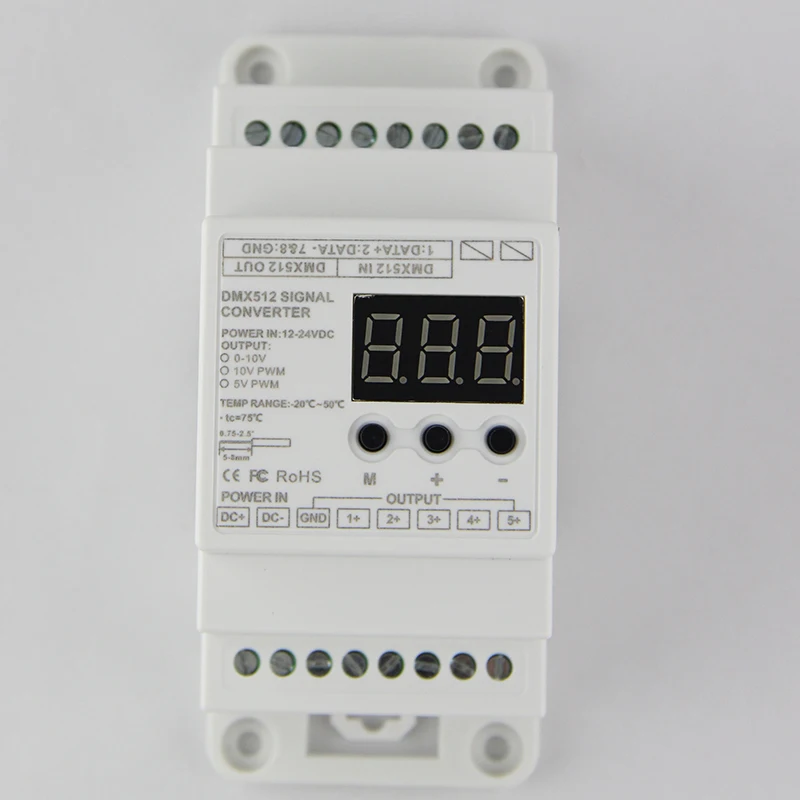 5 Channel led Din Rail DMX512/1990 signal to 0-10V or PWM10V or PWM5V signal converter DMX512 controller,DC12V-24V