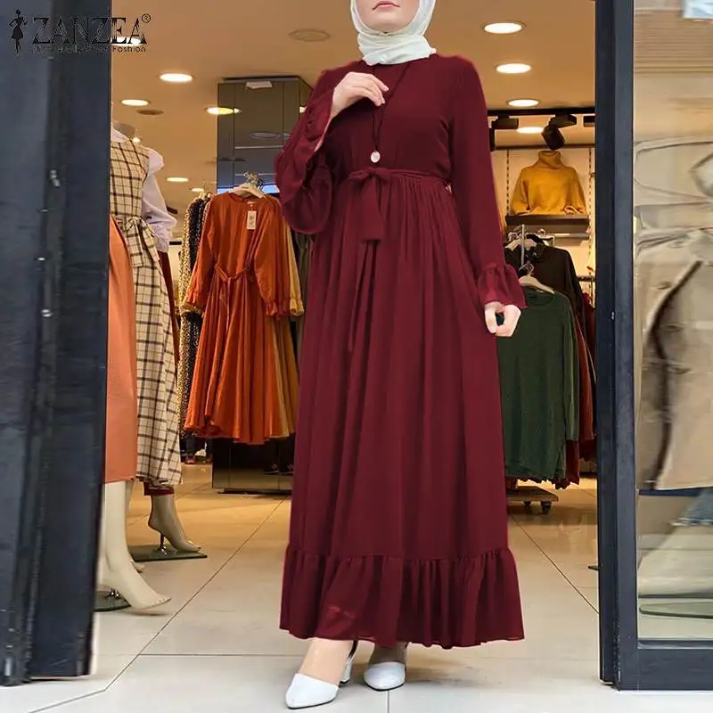 feminino muçulmano vestido de verão zanzea primavera elegante plissado vestido feminino retalhos maxi vestidos casuais hijab vestido robe