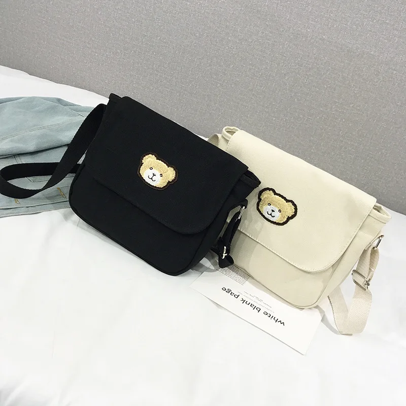 

Winter New Style Embroidery Oblique Canvas Bag Cartoon Printed Phone Bag Cute Canvas Bag Simple Small Canvas Bag
