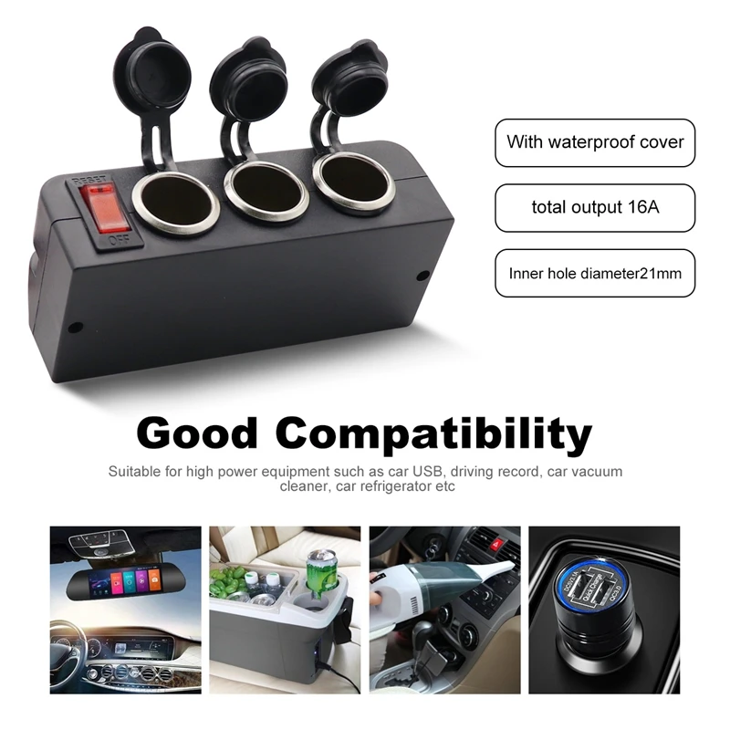 

3 Way Car-Cigarette Lighter Socket Splitter Charger Power Adapter 12/24V