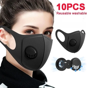 

5/10/15/30Pcs Cycling Face Masks Reusable PM2.5 Breathable Black Mascarillas Fabric Printed Washable Dust Mouth Cover with Valve