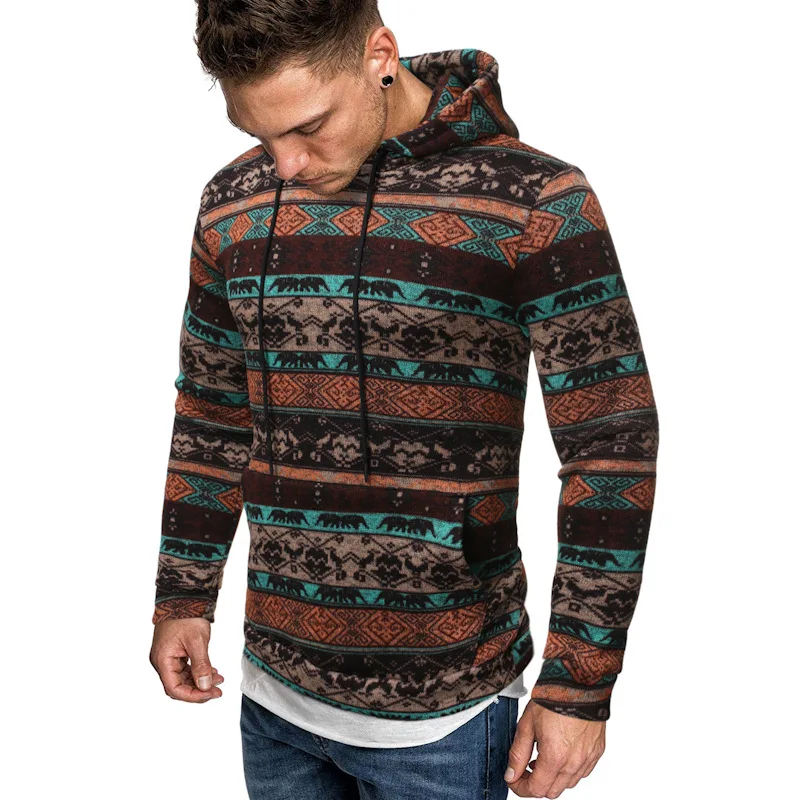  Men hoodies 2019 fashion sweatshirt Casual Slim Ethnic Style Printed Hoodie autumn Long Sleeve Hood