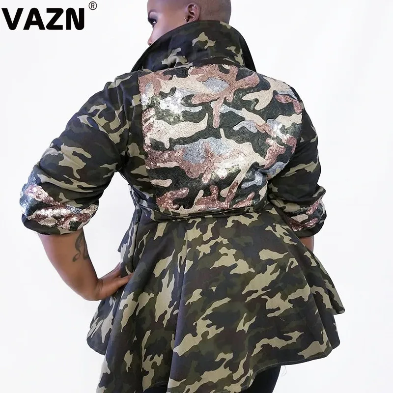 VAZN OSS19456 осень размера плюс Сексуальная Молодежная энергия UntidyFashion Camel длинный рукав тонкая Женская высокая талия на шнуровке длинная верхняя одежда