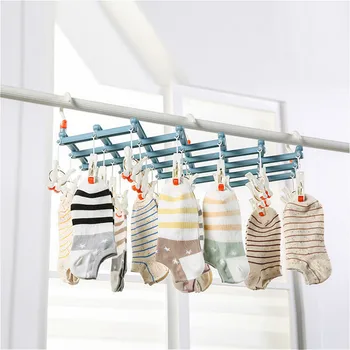 

Foldable Windproof Clothes Hanger Plastic PP Socks Clothespin Pegs Telescopic Drying Rack Household 29 Clips Beach Towel Clip