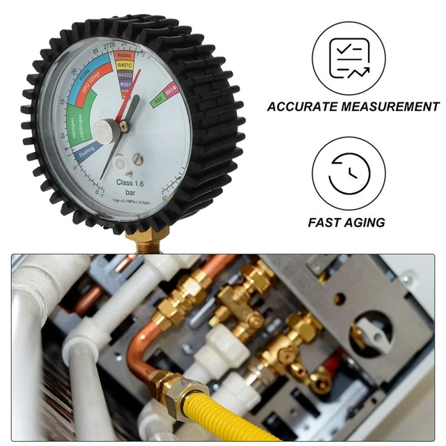 Medidor de prueba de presión de nitrógeno, manómetros para aire  acondicionado, para R134a, R22, R407C, R410A, para aire acondicionado,  refrigerante