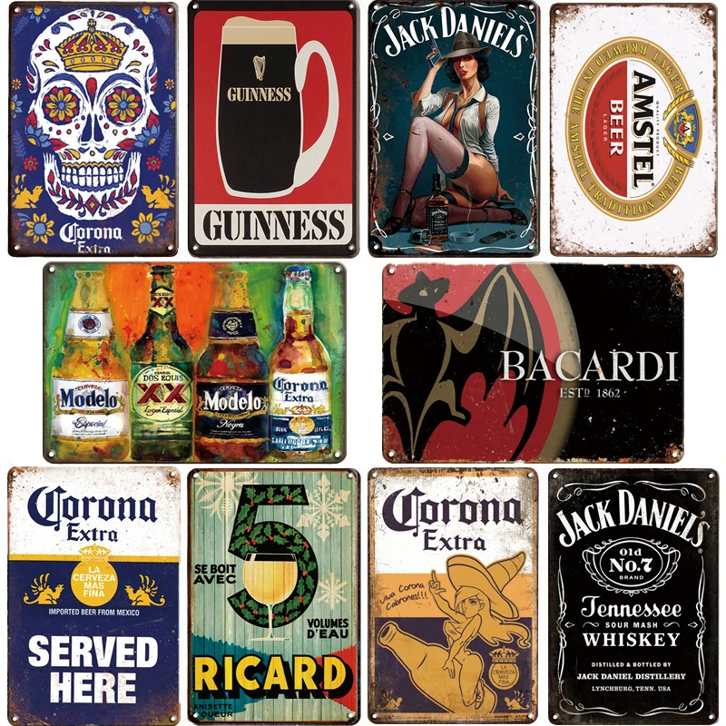 Tin Sign Poster Kitchen-Plates Wall-Decor Beer Bacardi Metal Plaque Man Cave Vintage